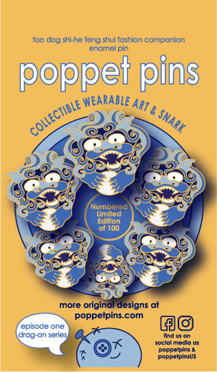 poppetpins.com original art for foo dog dragon enamel lapel pin badge brooch shi shi drag-on series