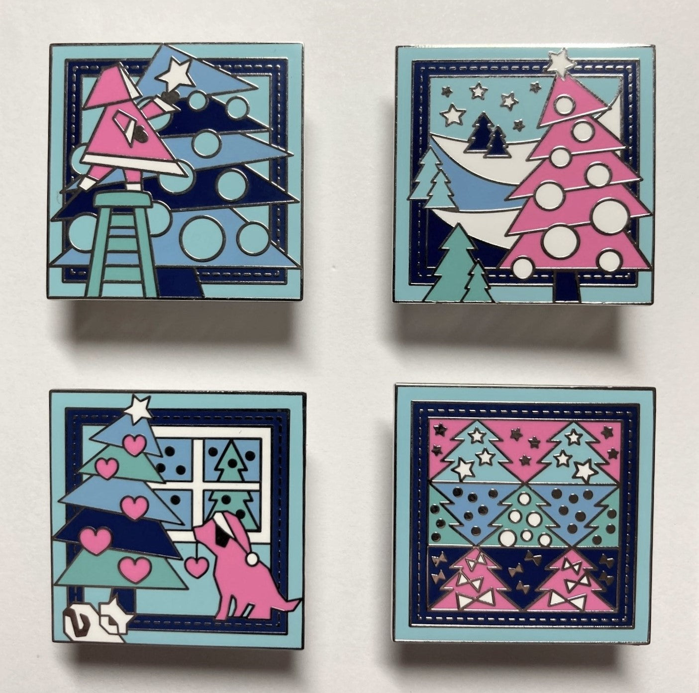 poppetpins.com Christmas quilt block enamel pin set of 4