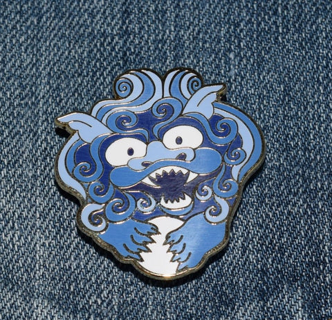 poppetpins.com gold blue foo dog dragon shi shi enamel pin badge brooch