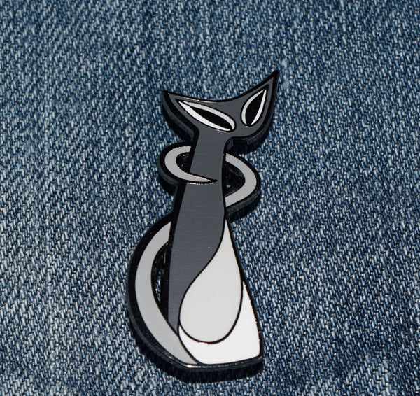 poppetpins.com cool mid-century cat enamel lapel pin badge brooch with cut out design