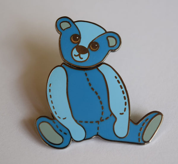 poppetpins.com bobblehead teddybear blue steiff 1908 Elliot bear pinbadge 